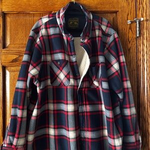 Plaid Men's Sherpa Flannel Jacket - Red and Blue